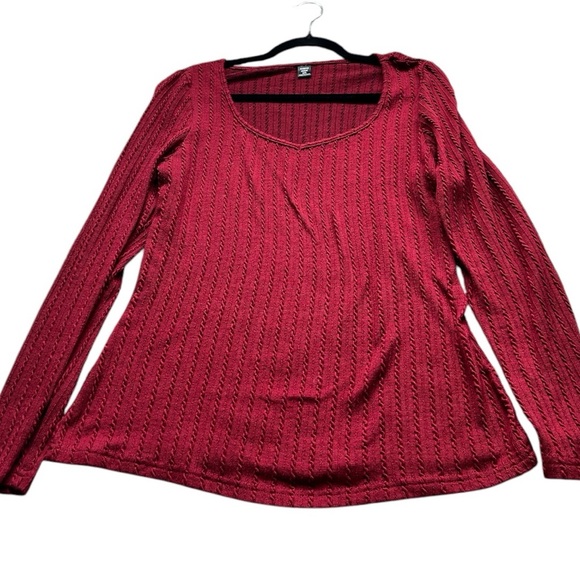 SHEIN Burgundy Ribbed Long‎ Sleeve Top 1XL - Picture 2 of 2